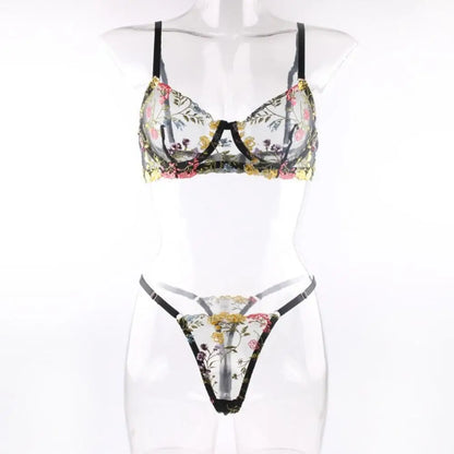 Floral lingerie set on a mannequin against a white background