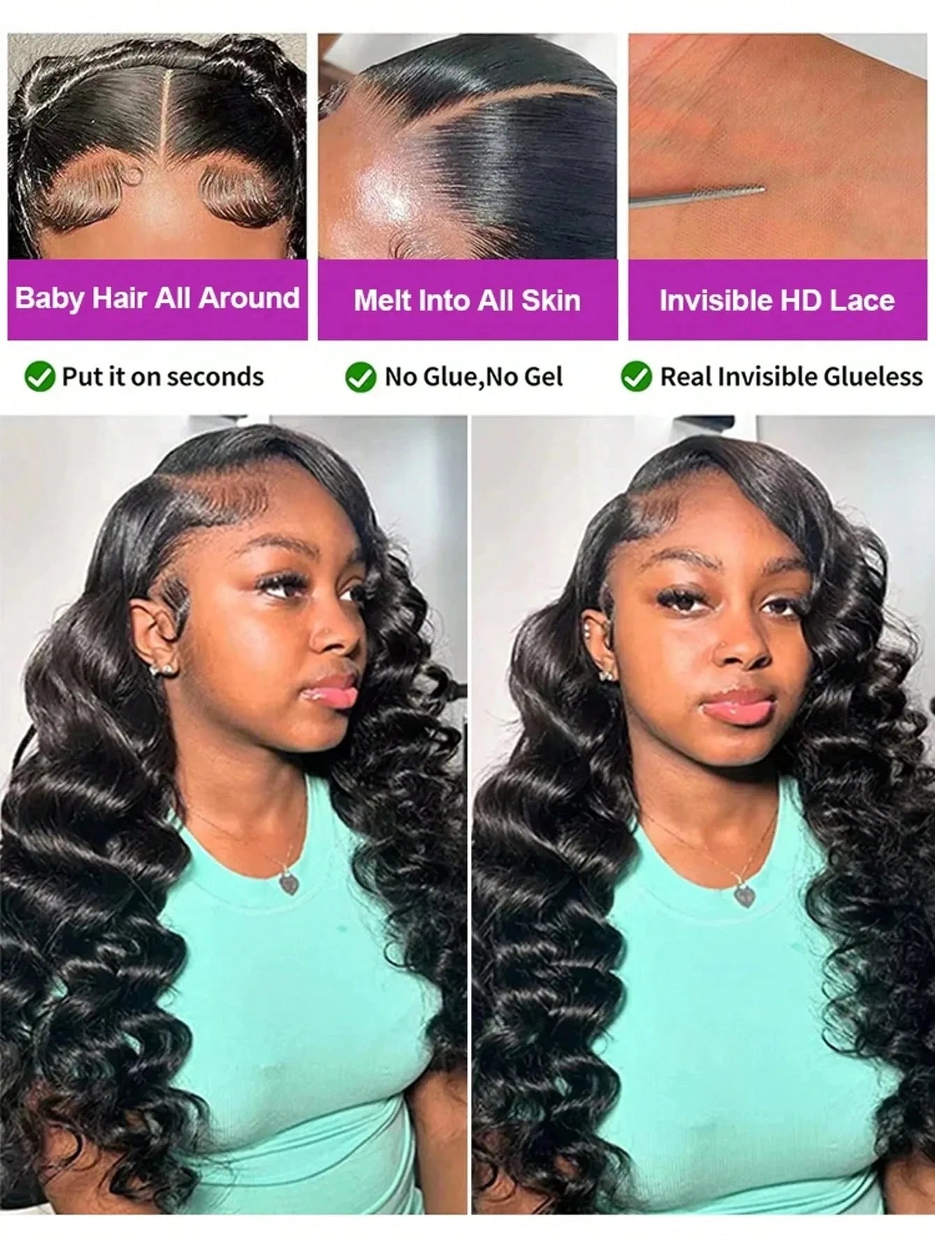 Glueless Deep Wave Wig – Baby Hair All Around, Invisible HD Lace, No Glue No Gel Install