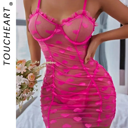 Heart mesh lingerie dress women UK pink underwire mini — FTF Market