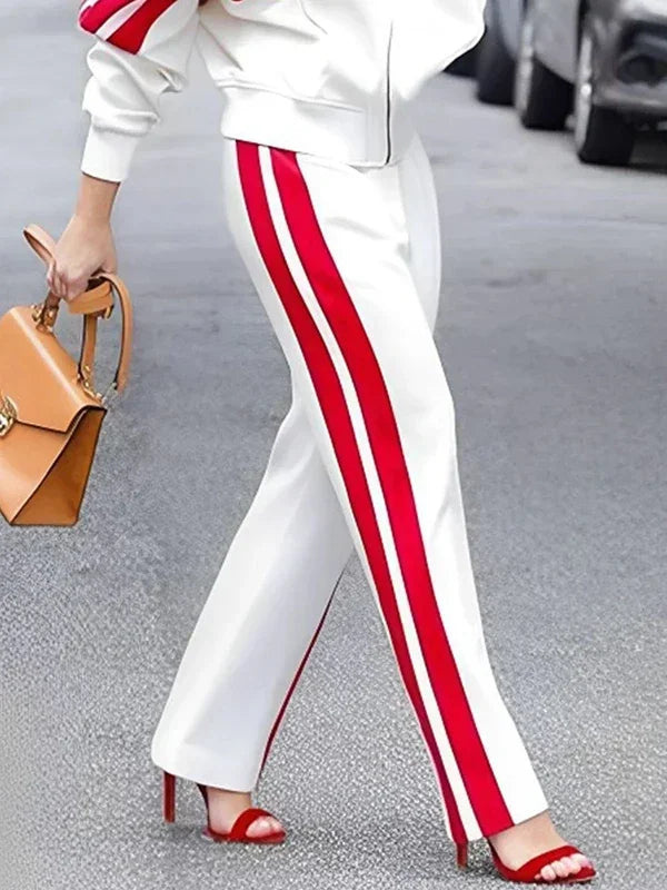 Stylish Women's Sports and Casual Suit with Zippered Jacket and High Waist Pants