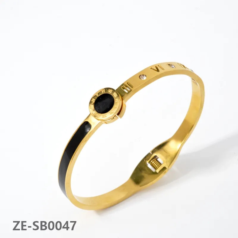 Diana Baby Black Roman Numerals Zircon Gold Plated Stainless Steel Bracelet - Elegant Wear Jewelry for Women at Ftfmket.com in the UK