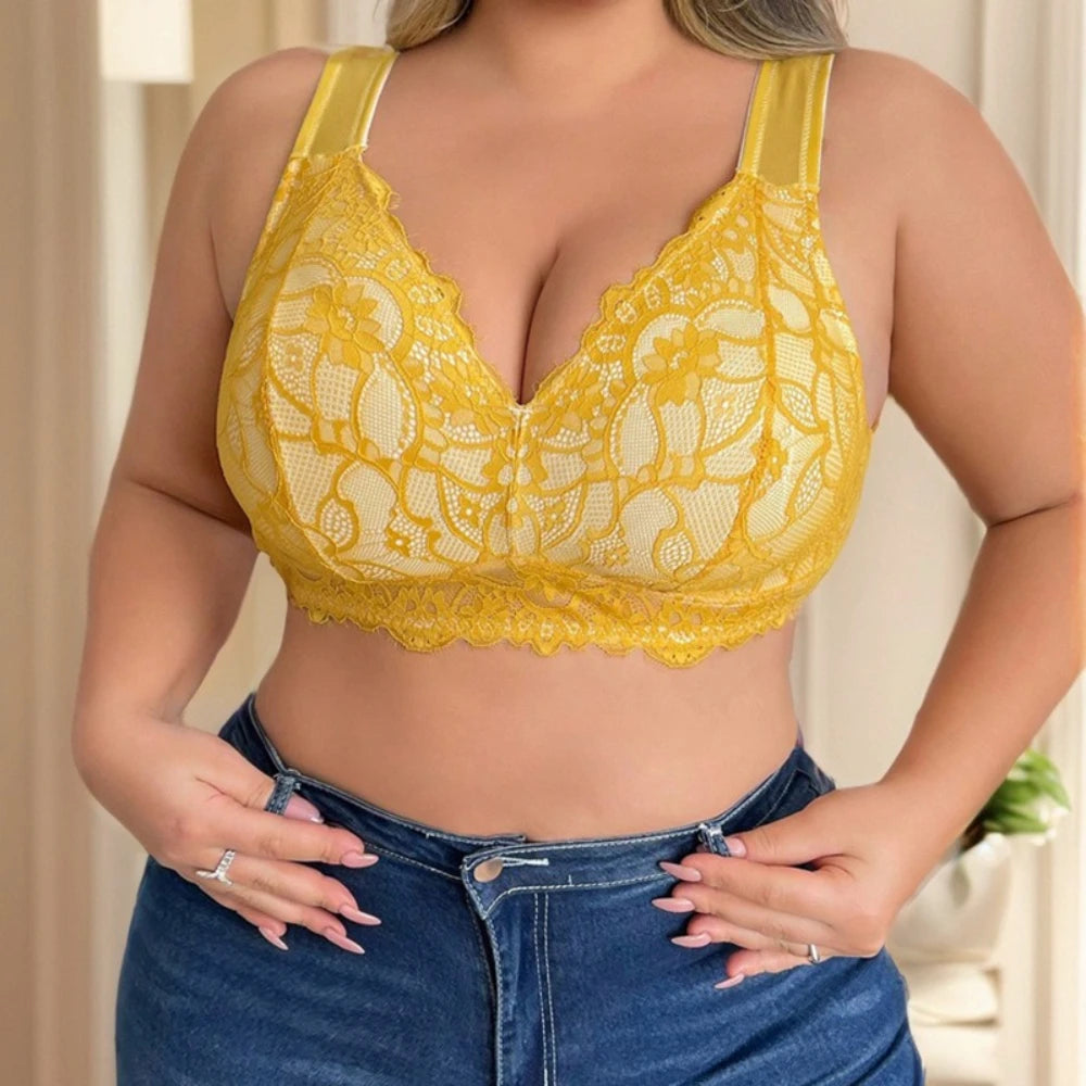 Women's Plus Size Lace Bra – Wire-Free Push-Up Full Cup
