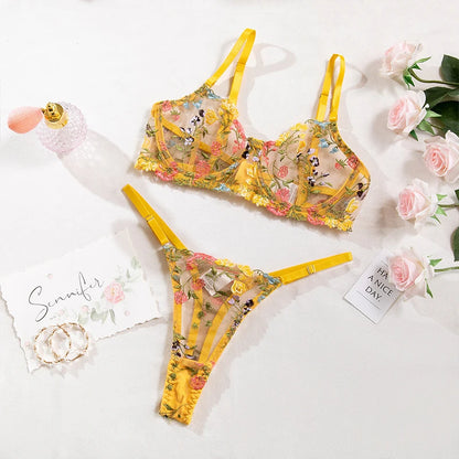 Floral Embroidery Lingerie Set – Push Up Bra & Brief