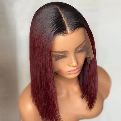 Pre-Plucked Burgundy Bob Lace Front Wig with Brazilian Remy Human Hair