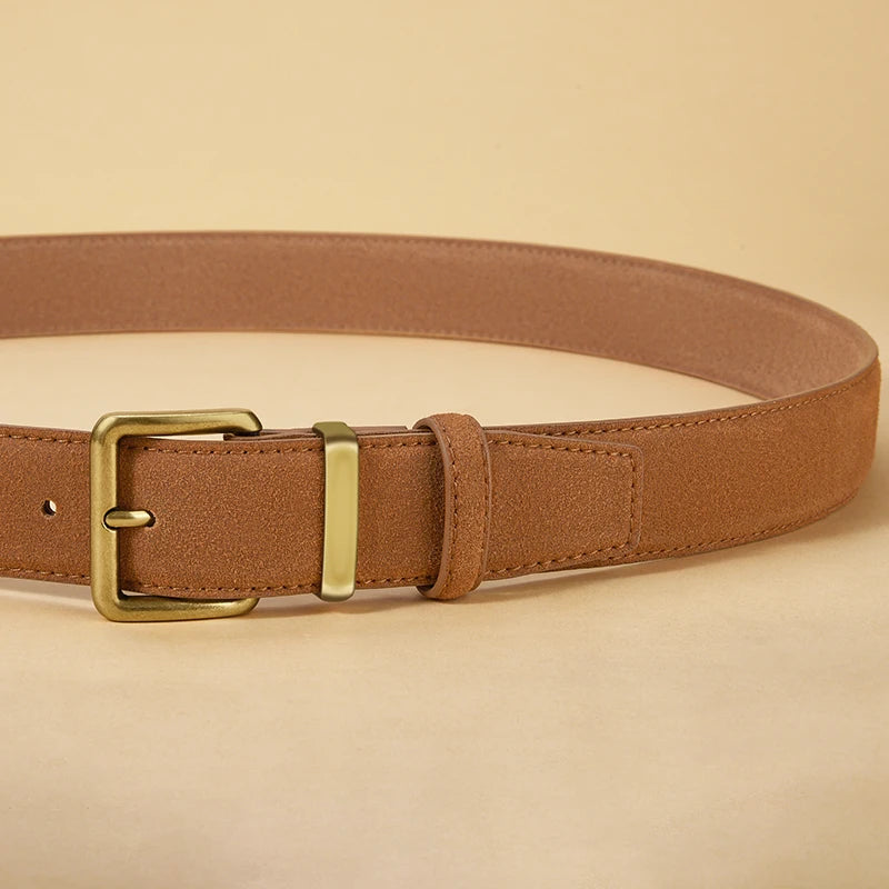 Luxury suede leather belt women UK beige gold buckle vintage — FTF Market