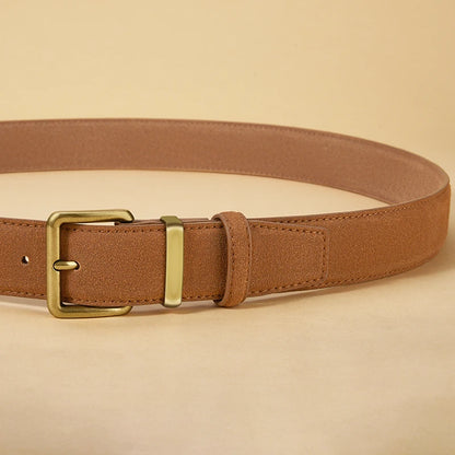 Luxury suede leather belt women UK beige gold buckle vintage — FTF Market