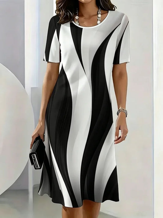 Short sleeve O-neck mini dress gradient striped women – colour 8