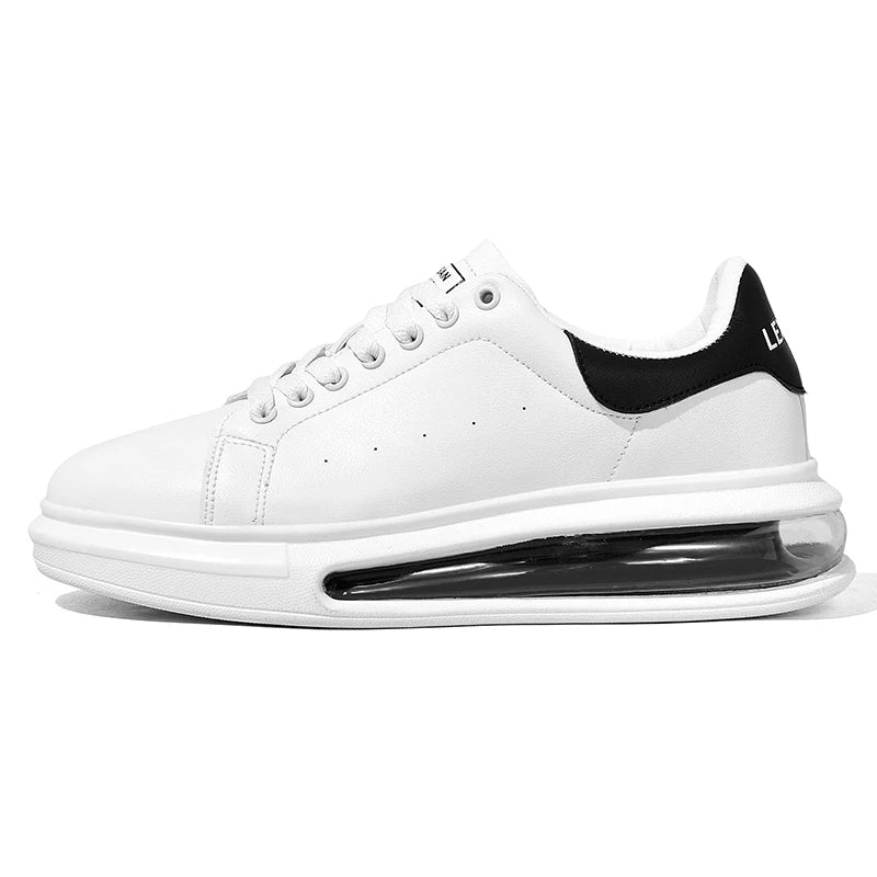 White sneaker with black accents on a white background