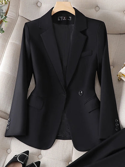 Elegant black blazer jacket notched collar women uk-ftf
