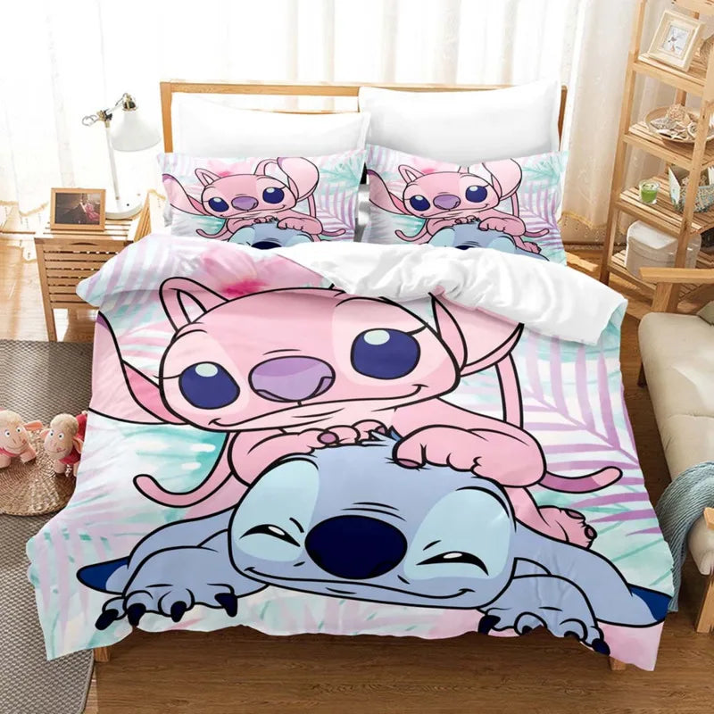 Disney Stitch and Angel Duvet Cover Set - Colorful Cartoon Bedding for Kids and Adults in Twin and King Sizes