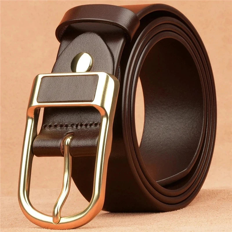 PU leather belt unisex gold brown casual buckle UK — FTF Market