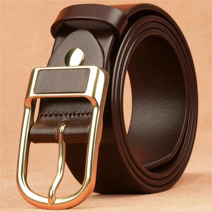 PU leather belt unisex gold brown casual buckle UK — FTF Market