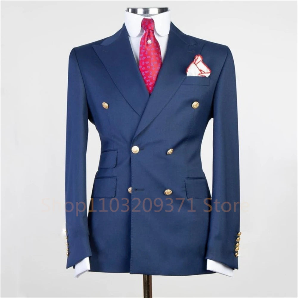 2024 Men's slim-fit double-breasted solid color blazer for casual and formal wear