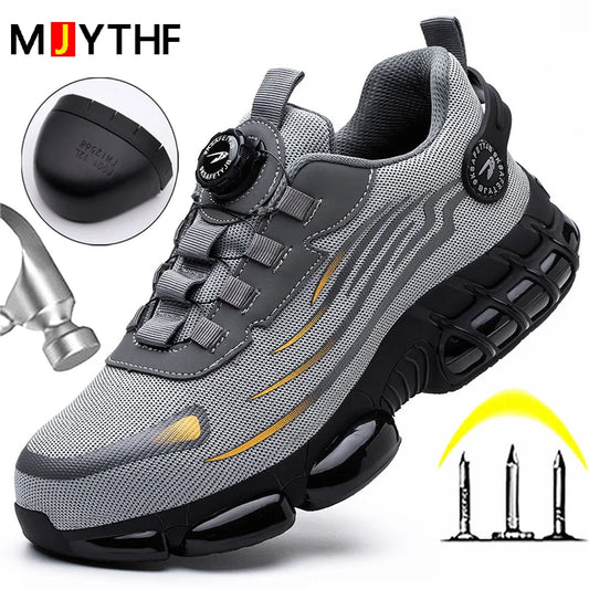 Men's rotating button safety shoes with anti-smash and anti-puncture features