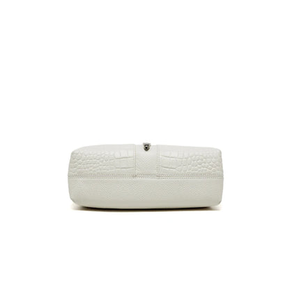 White textured clutch bag on a white background. Genuine leather women’s shoulder messenger bag in black and gray. Soft cow leather, flap style with zipper closure. Perfect versatile bag for all seasons.