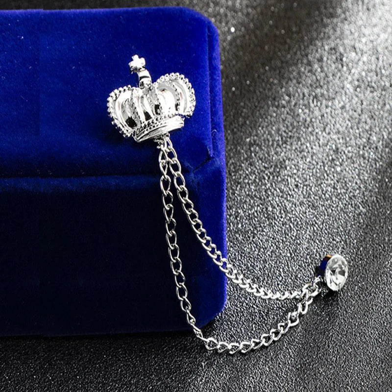 Elegant rhinestone lapel pins for men and women. Tassel, crown, floral pins for suits, collars, weddings, parties. Zinc alloy metal, classic style.
