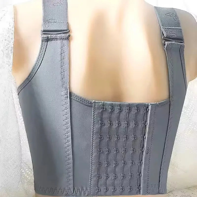 gray wireless push-up bra flat lay showing seamless full cup construction and wide adjustable straps