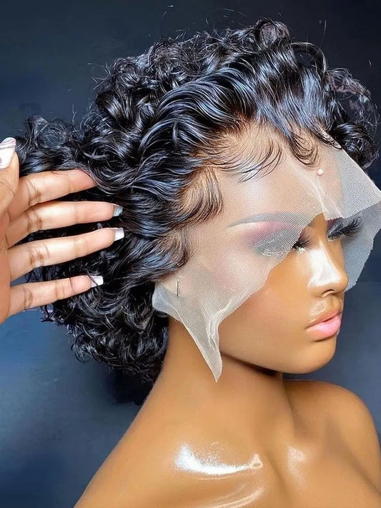 KEILANTRA Curly Pixie Cut Lace Frontal Wig for Black Women