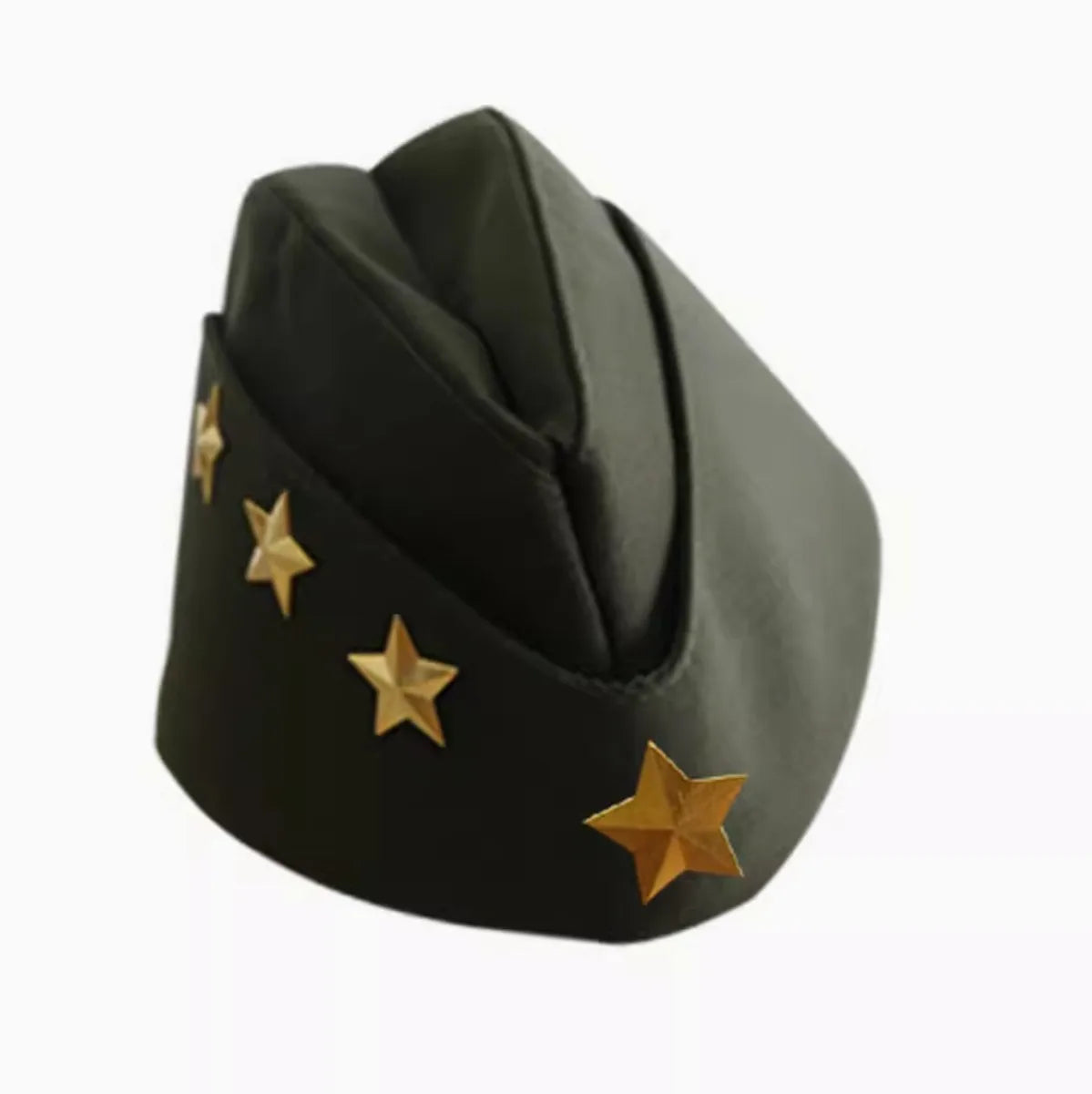 Green military beret with gold stars on a white background