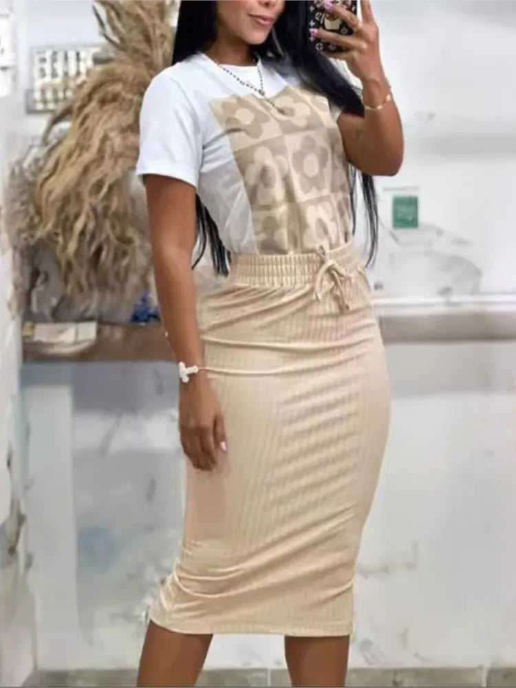 Printed top and solid skirt two piece set color variant 1