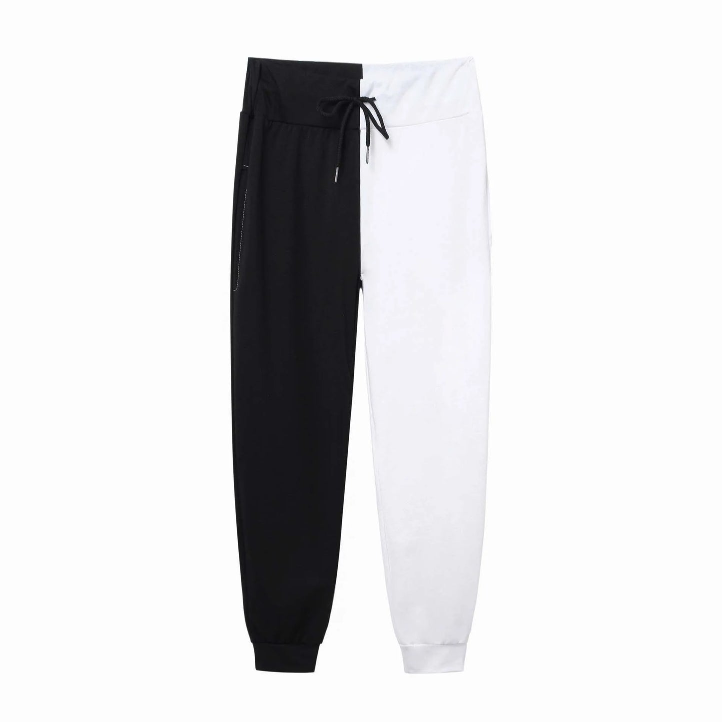 Black and white jogger pants on a white background