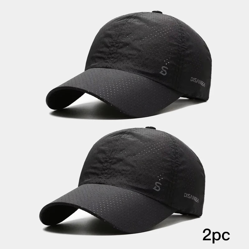 Two black baseball caps on a light gray background with '2pc' text.