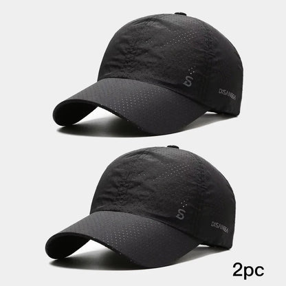 Two black baseball caps on a light gray background with '2pc' text.