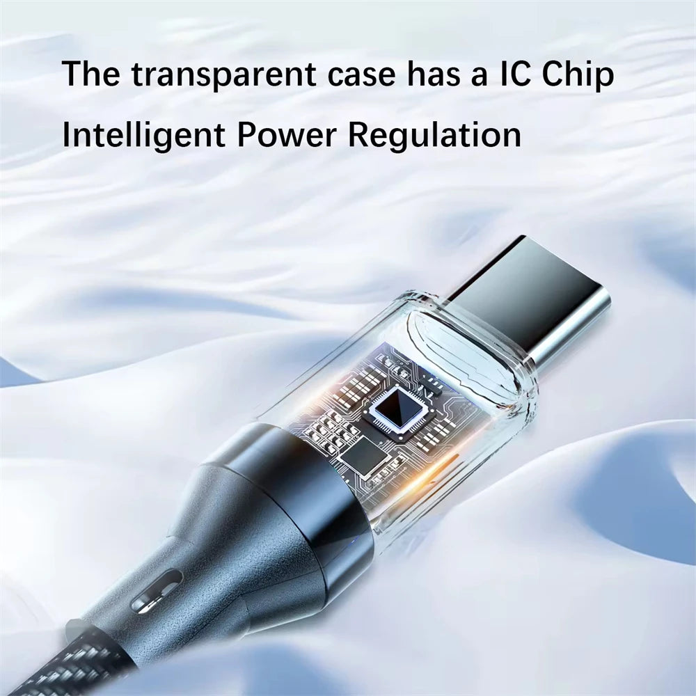 Braided 120W USB-C to USB-C fast charging cable with live LED digital power display