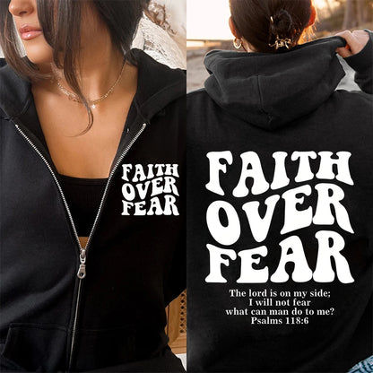 Faith Over Fear Christian zip hoodie, Bible verse sweatshirt, Jesus hoodie, trendy hoodie, aesthetic zip jacket.