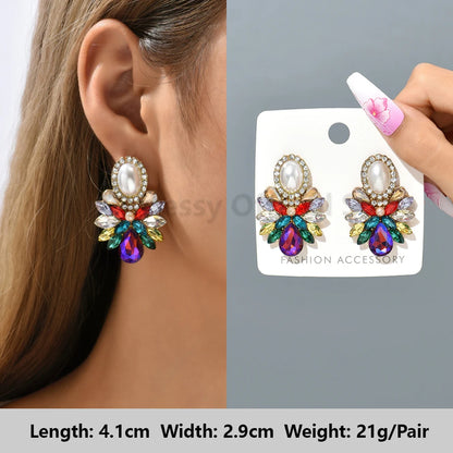 Colorful Series Shiny Rhinestone Big Stud Earrings, luxury round fashion jewelry, 2025 trend, women, party accessories, gift. 
Shiny rhinestone studs, colorful earrings, luxury jewelry, 2025 trend, women's accessories, party earrings, fashion jewelry, gift, ftf fashion, mode ftf, FTF Market UK