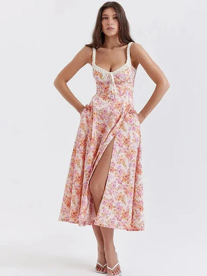 Avrilyaan sexy off-shoulder floral print dress with high split and backless design