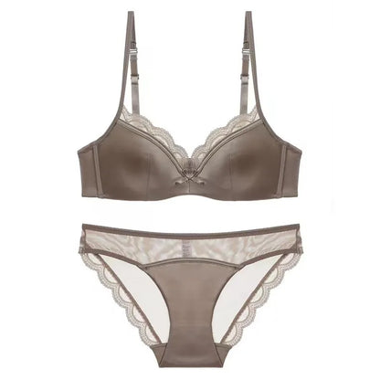 Brown push-up bralette and panty set — wire-free sheer lingerie women UK flat lay