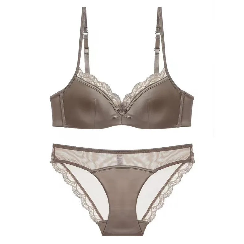 Brown push-up bralette and panty set — wire-free sheer lingerie women UK flat lay