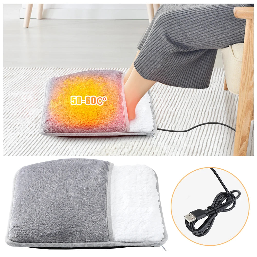 Electric foot heating pad, USB charging, soft plush, washable, comfort and warmth, improves sleep, ftf fashion.