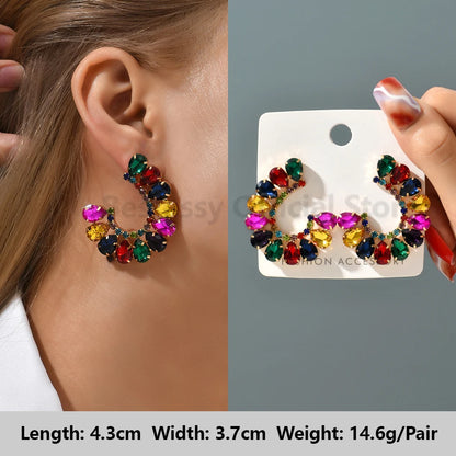 Colorful Series Shiny Rhinestone Big Stud Earrings, luxury round fashion jewelry, 2025 trend, women, party accessories, gift. 
Shiny rhinestone studs, colorful earrings, luxury jewelry, 2025 trend, women's accessories, party earrings, fashion jewelry, gift, ftf fashion, mode ftf, FTF Market UK