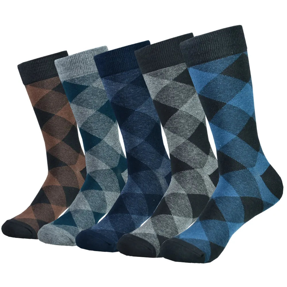 Men's black cotton socks with colorful, funny patterns for casual and business wear