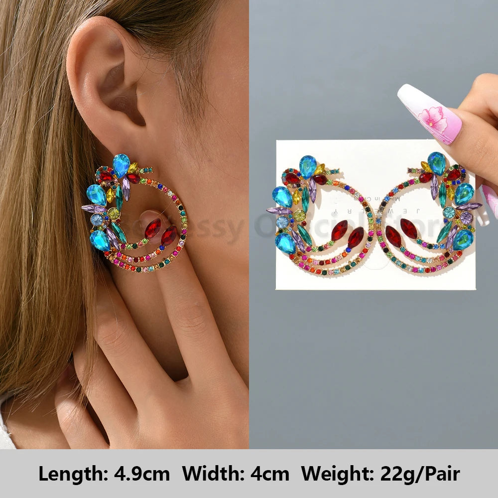 Colorful Series Shiny Rhinestone Big Stud Earrings, luxury round fashion jewelry, 2025 trend, women, party accessories, gift. 
Shiny rhinestone studs, colorful earrings, luxury jewelry, 2025 trend, women's accessories, party earrings, fashion jewelry, gift, ftf fashion, mode ftf, FTF Market UK