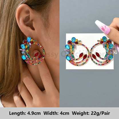 Colorful Series Shiny Rhinestone Big Stud Earrings, luxury round fashion jewelry, 2025 trend, women, party accessories, gift. 
Shiny rhinestone studs, colorful earrings, luxury jewelry, 2025 trend, women's accessories, party earrings, fashion jewelry, gift, ftf fashion, mode ftf, FTF Market UK