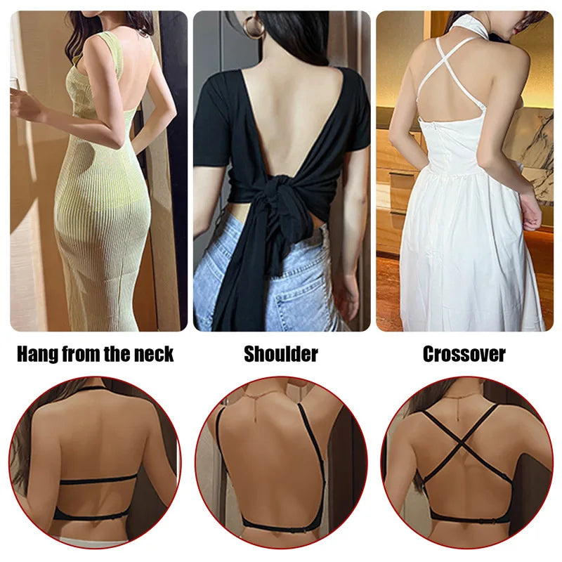 White seamless push up bra with deep U open back – three adjustable strap styles for backless outfits