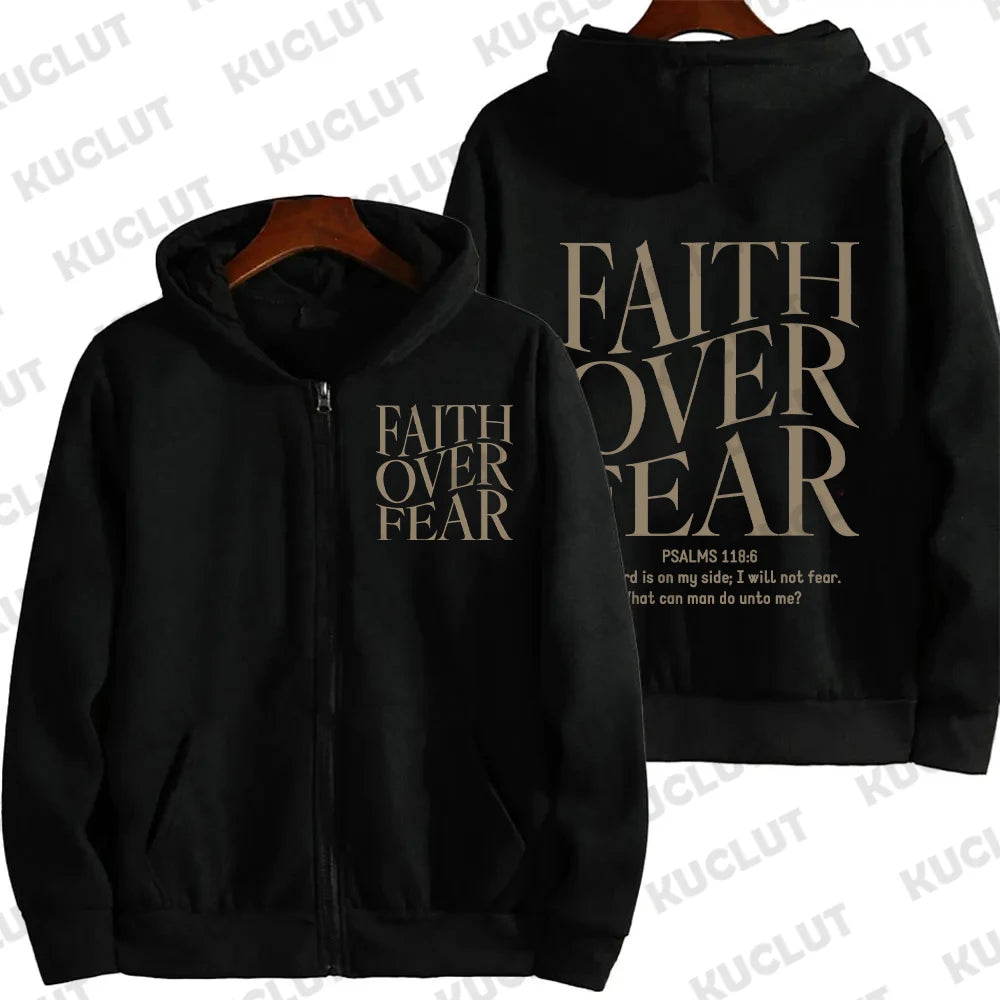 Faith Over Fear Christian zip hoodie, Bible verse sweatshirt, Jesus hoodie, trendy hoodie, aesthetic zip jacket.