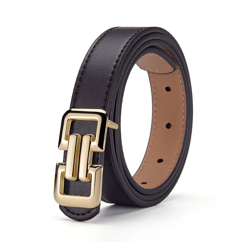 Slim PU leather belt women UK — black smooth buckle — FTF Market