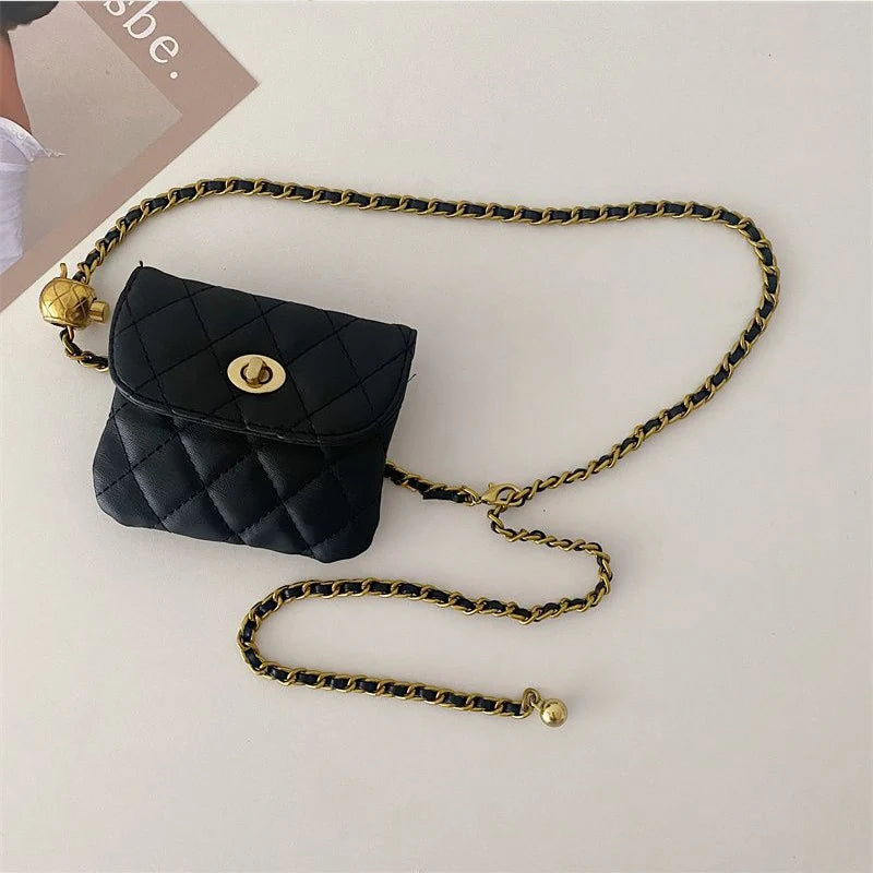 Women's Luxury Metal Belt Chain Mini Bag with Waist Strap