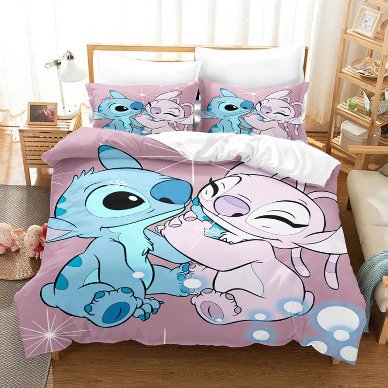 Disney Stitch and Angel Duvet Cover Set - Colorful Cartoon Bedding for Kids and Adults in Twin and King Sizes