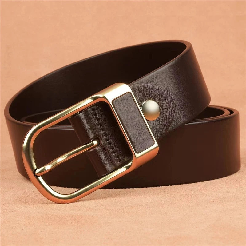 PU leather belt unisex gold brown casual buckle UK — FTF Market
