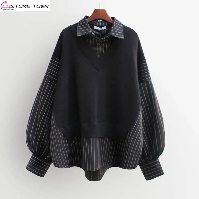 Women's Korean Loose Fashion Shirt Top – Casual two-piece top for spring and autumn. Trendy Korean style, loose and comfortable fit. Available on FTFmarket.net, fast delivery in the UK.