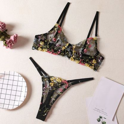 Floral Embroidery Lingerie Set – Push Up Bra & Brief