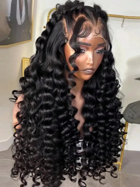 Deep Wave Lace Front Wig on Mannequin – Full Volume Long Curly Remy Human Hair