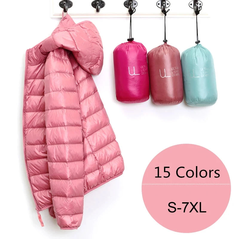 Women puffer jacket, plus size, 15 colors, ultra lightweight, packable, hooded, down coat.