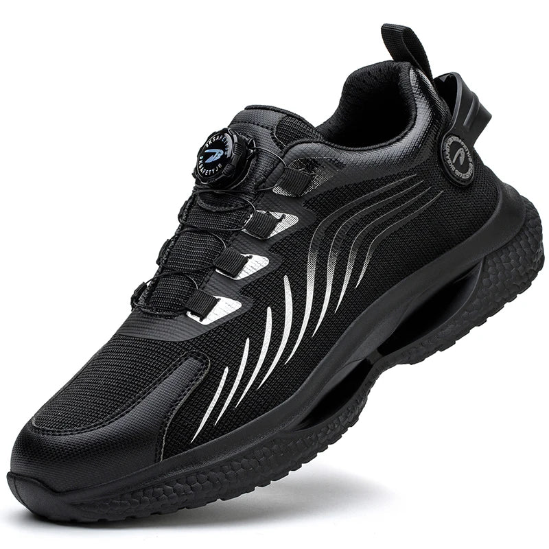 Men's rotating button safety shoes with anti-smash and anti-puncture features