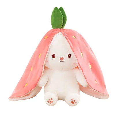 25CM Cute Transform Strawberry Rabbit Doll, plush toy, carrot rabbit, small fruit doll, bunny stuffed animal, gift, ftf fashion